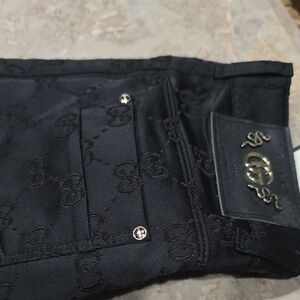 Gucci Black Monogram Trousers with Gold Detail